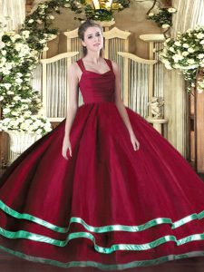 Red Zipper Straps Ruffled Layers Sweet 16 Dresses Organza Sleeveless