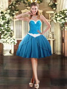 Baby Blue Sleeveless Appliques Mini Length Prom Evening Gown