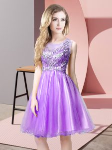 High Quality Mini Length Lavender Prom Party Dress Scoop Sleeveless Zipper