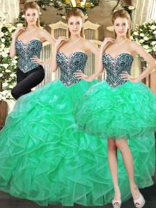 Excellent Turquoise Sleeveless Beading and Ruffles Floor Length 15 Quinceanera Dress