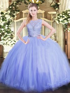Ball Gowns Quinceanera Dress Lavender Scoop Tulle Sleeveless Floor Length Backless