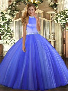Sexy Halter Top Sleeveless Tulle Quinceanera Dresses Beading Backless