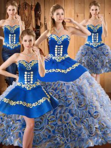 Romantic Multi-color Sleeveless With Train Embroidery Lace Up Quinceanera Dress