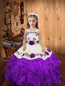 Admirable Floor Length Ball Gowns Sleeveless Eggplant Purple Kids Formal Wear Lace Up