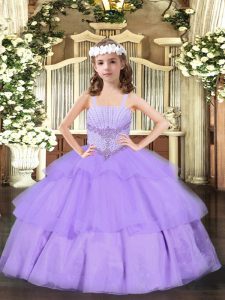 Lavender Sleeveless Organza Lace Up Pageant Dress for Teens for Party and Quinceanera