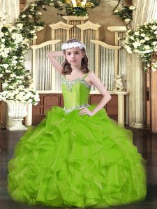 Custom Fit Child Pageant Dress Party and Quinceanera with Beading and Ruffles Straps Sleeveless Lace Up