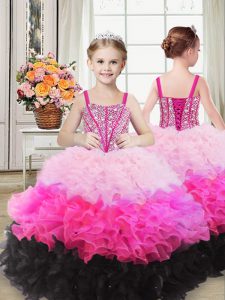 Floor Length Multi-color Pageant Dress for Teens Organza Sleeveless Beading and Ruffles