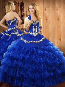 Sweetheart Sleeveless Lace Up Quinceanera Gown Blue Satin and Organza