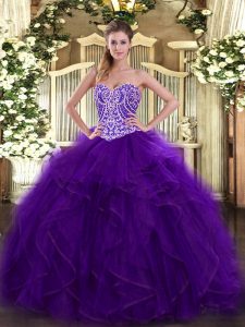 Fabulous Purple Sweetheart Lace Up Beading and Ruffles Quinceanera Dress Sleeveless
