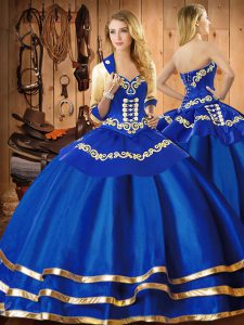 Perfect Organza Sweetheart Sleeveless Lace Up Embroidery Quinceanera Gown in Blue