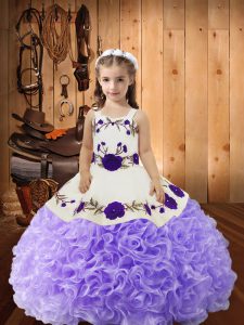 Lovely Sleeveless Embroidery and Ruffles Lace Up Girls Pageant Dresses