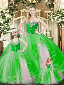 Dynamic Green Sleeveless Beading and Ruffles Floor Length Quinceanera Gowns