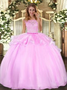Pretty Lilac Sleeveless Floor Length Lace Clasp Handle 15th Birthday Dress