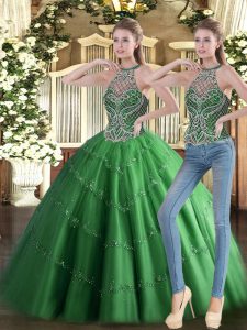 Green Sleeveless Beading Floor Length Sweet 16 Quinceanera Dress