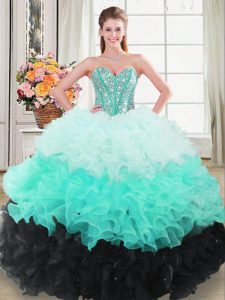 Sleeveless Floor Length Beading and Ruffled Layers Lace Up Quinceanera Gowns with Multi-color