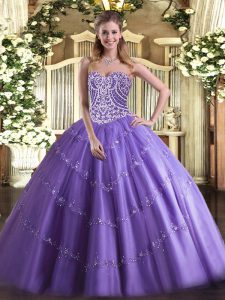 Luxury Sweetheart Sleeveless Lace Up Vestidos de Quinceanera Lavender Tulle