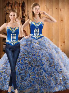 Fashion Multi-color Lace Up Sweetheart Embroidery Ball Gown Prom Dress Fabric With Rolling Flowers Long Sleeves Sweep Train