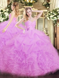 Edgy Sweetheart Sleeveless Organza Sweet 16 Dress Beading and Ruffles Lace Up