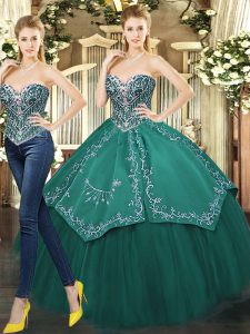 Sweetheart Sleeveless Lace Up Quinceanera Dresses Dark Green Tulle