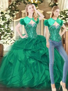 Sophisticated Floor Length Dark Green Quinceanera Dress Sweetheart Sleeveless Lace Up