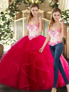 Amazing Ball Gowns Quince Ball Gowns Hot Pink Sweetheart Organza Sleeveless Floor Length Lace Up