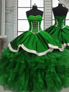 Traditional Sweetheart Sleeveless Organza Quinceanera Gown Beading and Ruffles Lace Up