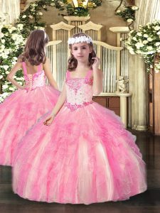 Straps Sleeveless Organza Little Girls Pageant Dress Wholesale Beading and Ruffles Lace Up