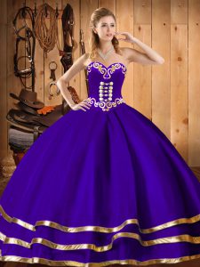 Elegant Embroidery Quince Ball Gowns Purple Lace Up Sleeveless Floor Length