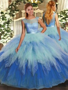 Organza Scoop Sleeveless Backless Ruffles Quinceanera Dresses in Multi-color