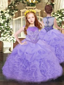 Lavender Scoop Zipper Beading and Ruffles and Pick Ups Little Girl Pageant Gowns Sleeveless