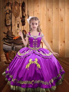 Latest Satin Sleeveless Floor Length Little Girl Pageant Gowns and Beading and Embroidery