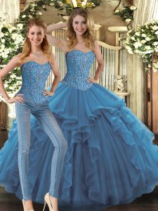 Clearance Tulle Sleeveless Floor Length Quinceanera Gowns and Beading and Ruffles