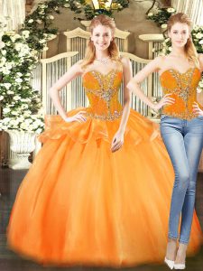 Fantastic Floor Length Orange Red Quinceanera Dress Organza Sleeveless Beading and Ruffles