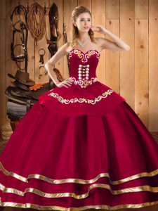 Sophisticated Sleeveless Floor Length Embroidery Lace Up Sweet 16 Dress with Red