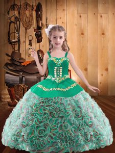 Floor Length Multi-color Little Girls Pageant Dress Wholesale Straps Sleeveless Lace Up