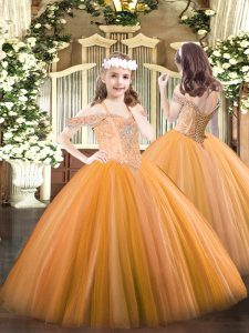 Exquisite Tulle Sleeveless Floor Length Little Girl Pageant Gowns and Beading