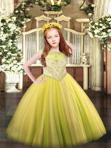 Floor Length Yellow Pageant Gowns Tulle Sleeveless Beading