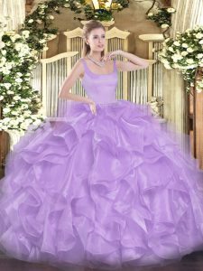 Delicate Floor Length Ball Gowns Sleeveless Lavender Sweet 16 Dress Zipper