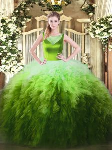 Elegant Yellow Green Quinceanera Gown Sweet 16 and Quinceanera with Beading and Ruffles Scoop Sleeveless Side Zipper