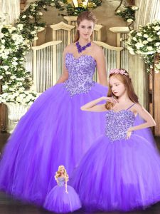 Free and Easy Eggplant Purple Ball Gowns Sweetheart Sleeveless Tulle Floor Length Lace Up Beading Quinceanera Gown