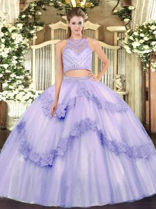 Colorful Lavender Sleeveless Beading and Appliques Floor Length Sweet 16 Dress