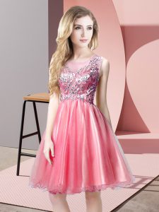 Watermelon Red Prom and Party with Beading Scoop Sleeveless Zipper