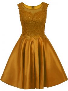Glittering Brown Scoop Neckline Lace Damas Dress Sleeveless Zipper