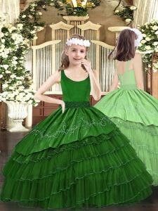 Floor Length Ball Gowns Sleeveless Dark Green Pageant Gowns For Girls Zipper