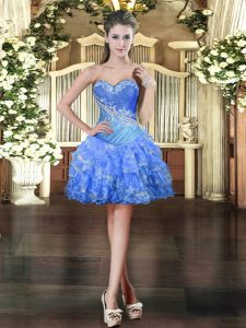 Sleeveless Lace Up Mini Length Beading and Ruffled Layers Prom Party Dress