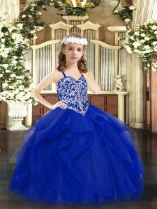 Royal Blue Sleeveless Tulle Lace Up Winning Pageant Gowns for Party and Quinceanera