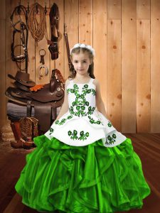 Floor Length Kids Pageant Dress Organza Sleeveless Beading and Ruffles