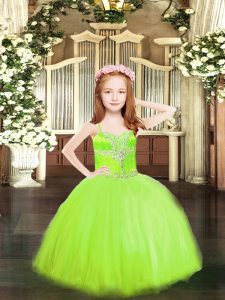Spaghetti Straps Sleeveless Tulle Child Pageant Dress Beading Lace Up