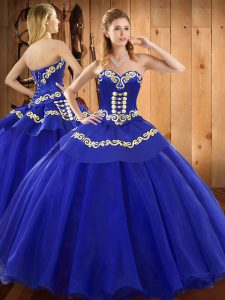 Blue Sleeveless Embroidery Floor Length 15th Birthday Dress