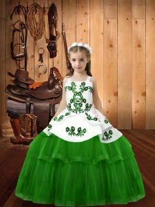 Admirable Ball Gowns Tulle Straps Sleeveless Embroidery Floor Length Lace Up Little Girls Pageant Dress Wholesale